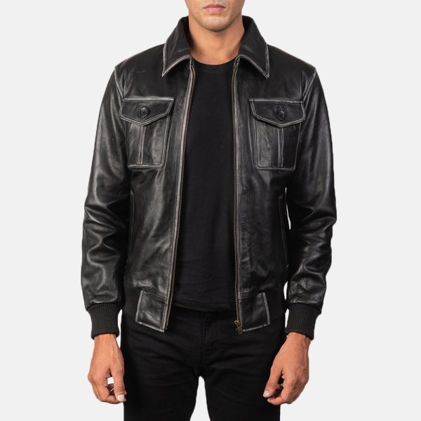 Men's Aaron Black Leather Bomber Jacket