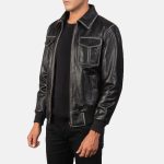 Men's Aaron Black Leather Bomber Jacket