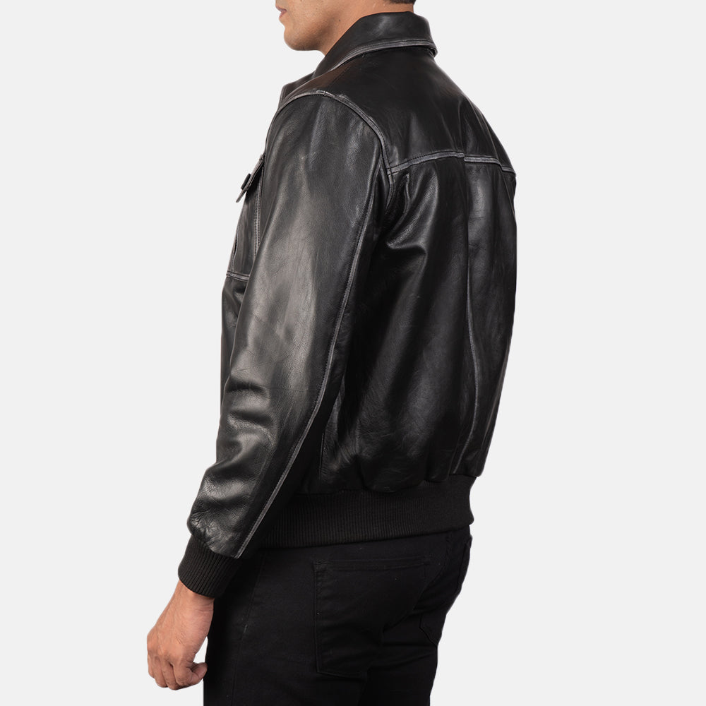 Men's Aaron Black Leather Bomber Jacket