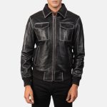 Men's Aaron Black Leather Bomber Jacket