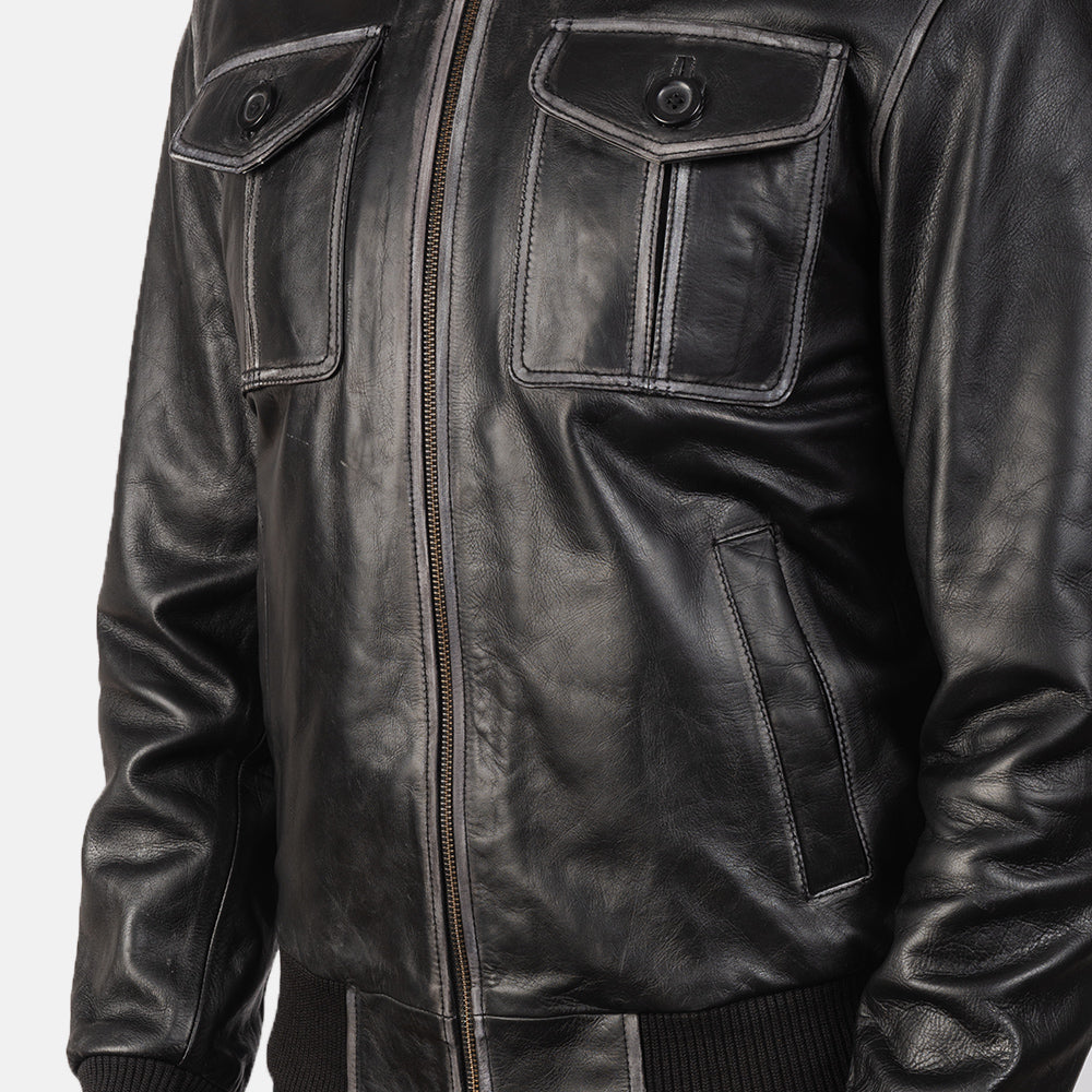 Men's Aaron Black Leather Bomber Jacket