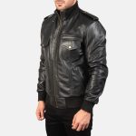 Men's Agent Shadow Black Leather Bomber Jacket