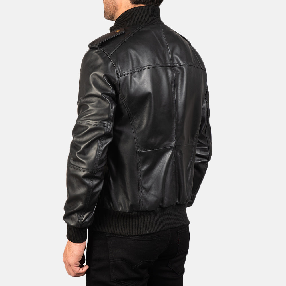 Men's Agent Shadow Black Leather Bomber Jacket
