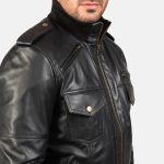 Men's Agent Shadow Black Leather Bomber Jacket
