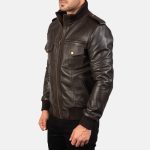 Men's Agent Shadow Brown Leather Bomber Jacket