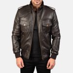 Men's Agent Shadow Brown Leather Bomber Jacket