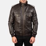 Men's Agent Shadow Brown Leather Bomber Jacket