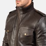 Men's Agent Shadow Brown Leather Bomber Jacket