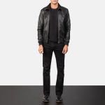 Men's Air Rolf Black Leather Bomber Jacket
