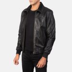 Men's Air Rolf Black Leather Bomber Jacket