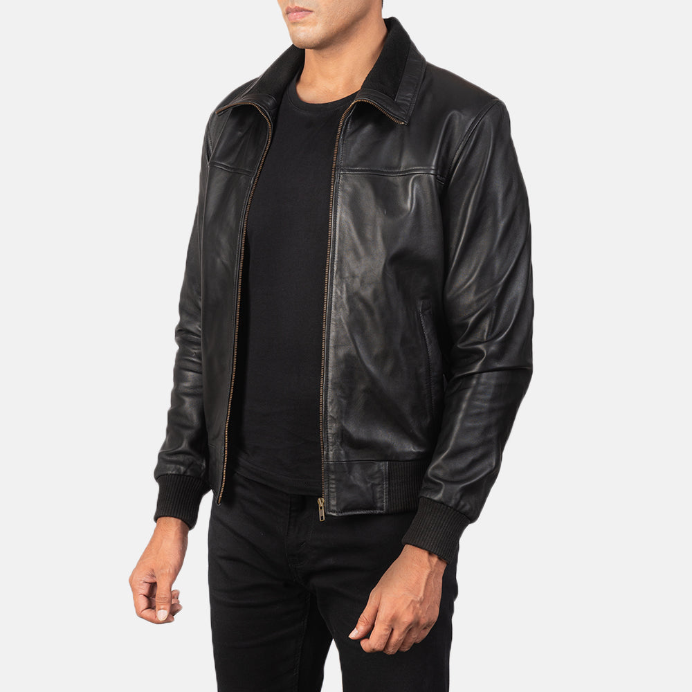 Men's Air Rolf Black Leather Bomber Jacket