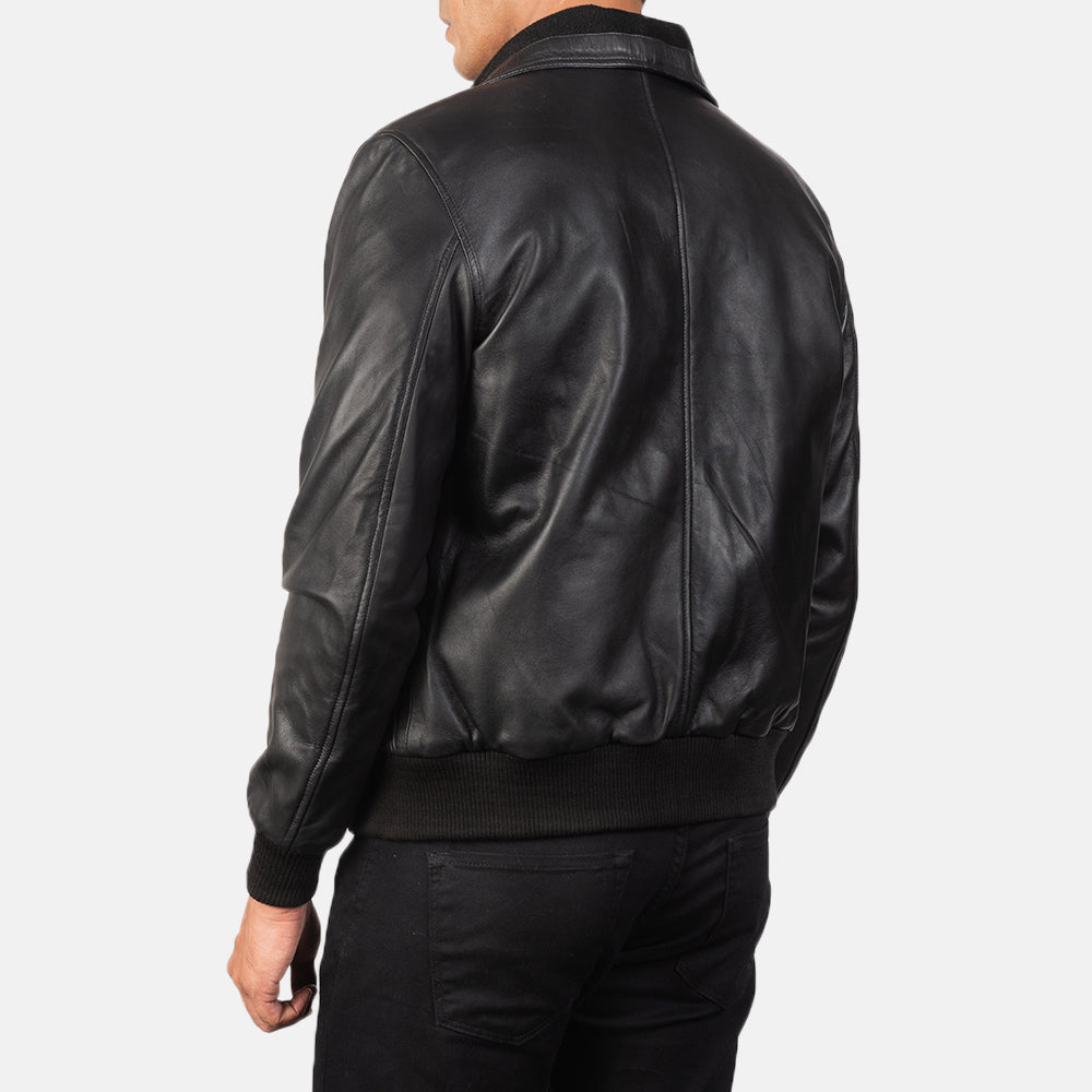Men's Air Rolf Black Leather Bomber Jacket