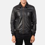 Men's Air Rolf Black Leather Bomber Jacket