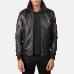 Men's Air Rolf Black Leather Bomber Jacket