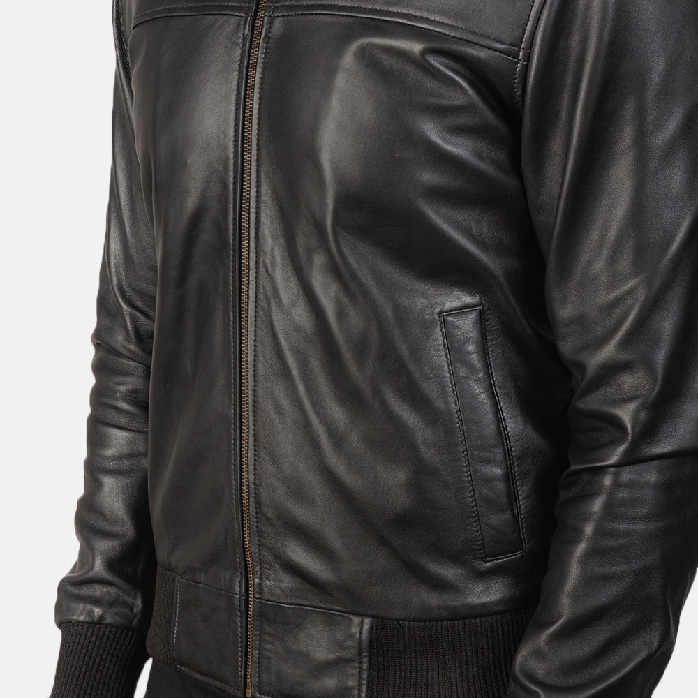 Men's Air Rolf Black Leather Bomber Jacket