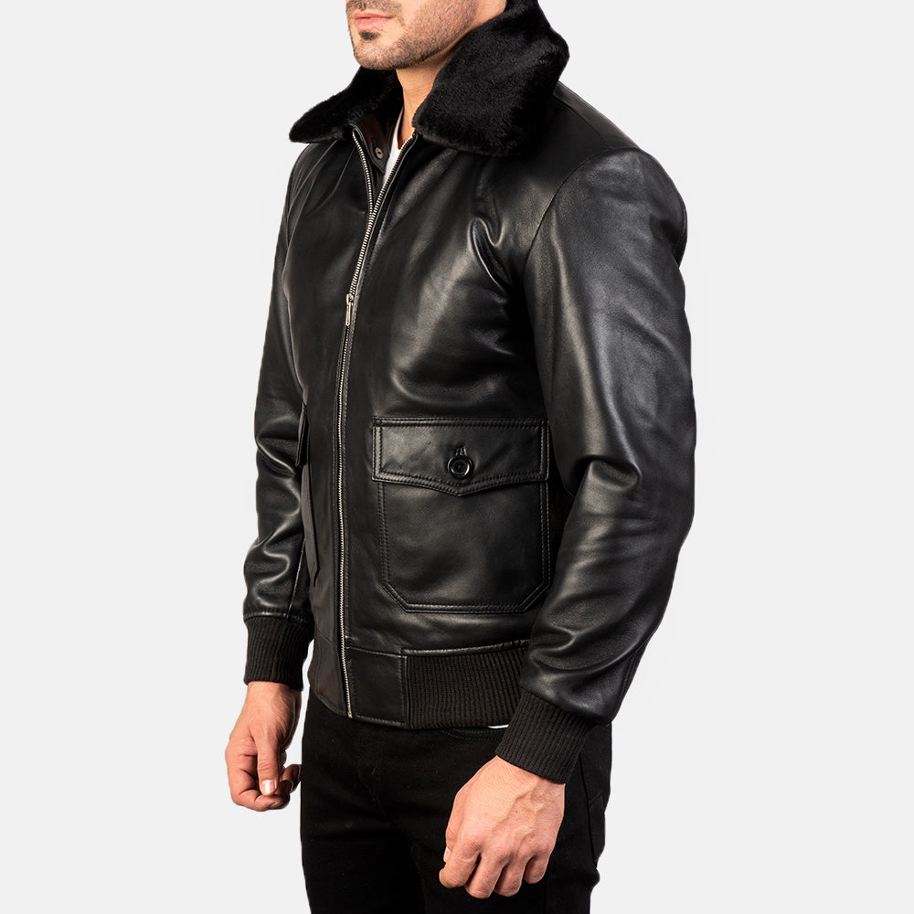 Men's Airin G-1 Black Leather Bomber Jacket