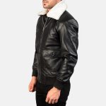 Men's Airin G-1 Black White Leather Bomber Jacket
