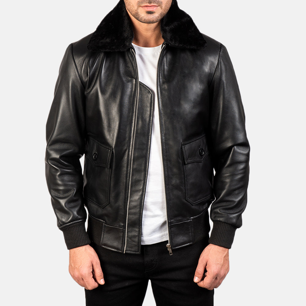 Men's Airin G-1 Black Leather Bomber Jacket