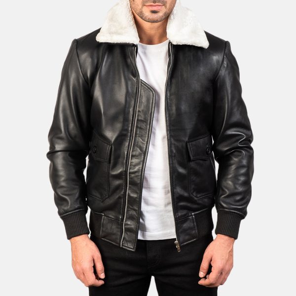 Men's Airin G-1 Black & White Leather Bomber Jacket