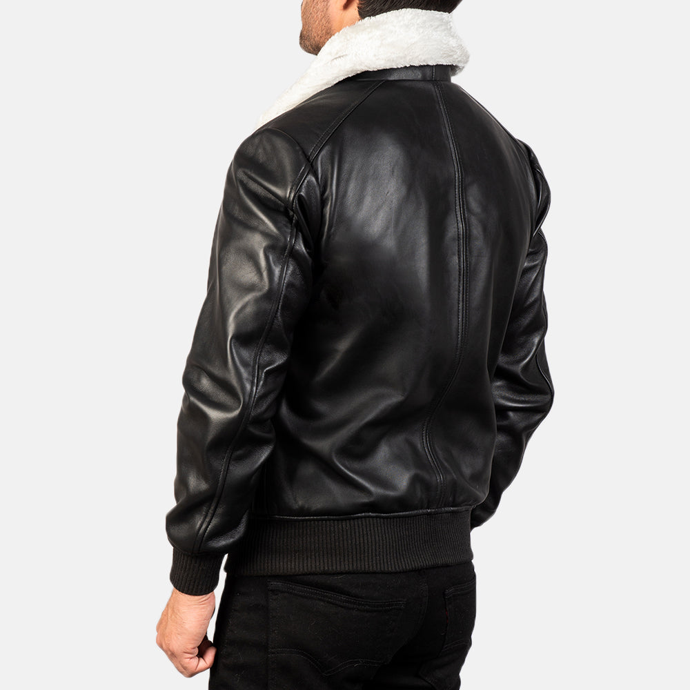 Men's Airin G-1 Black White Leather Bomber Jacket