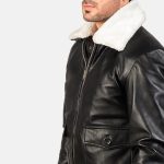 Men's Airin G-1 Black White Leather Bomber Jacket