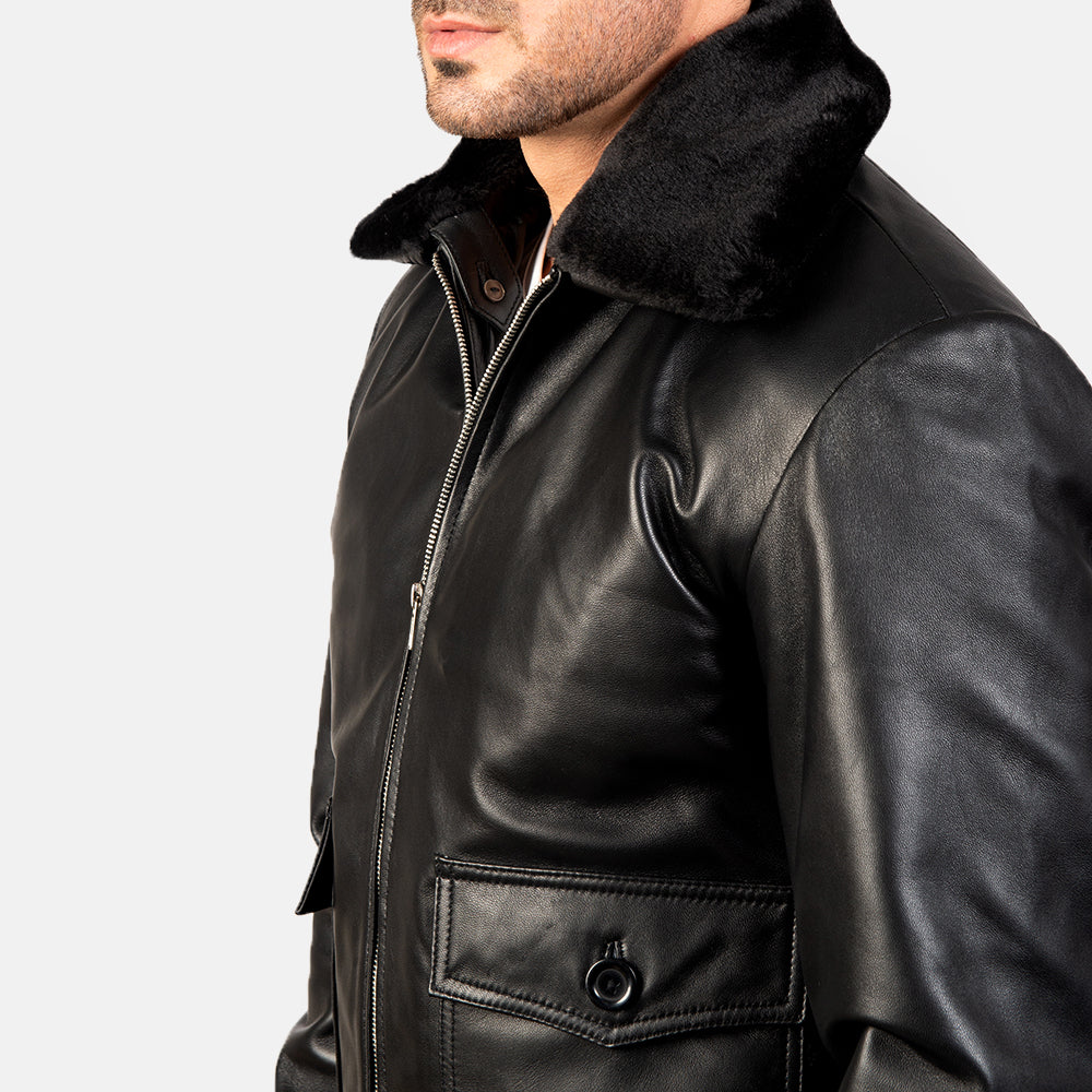 Men's Airin G-1 Black Leather Bomber Jacket