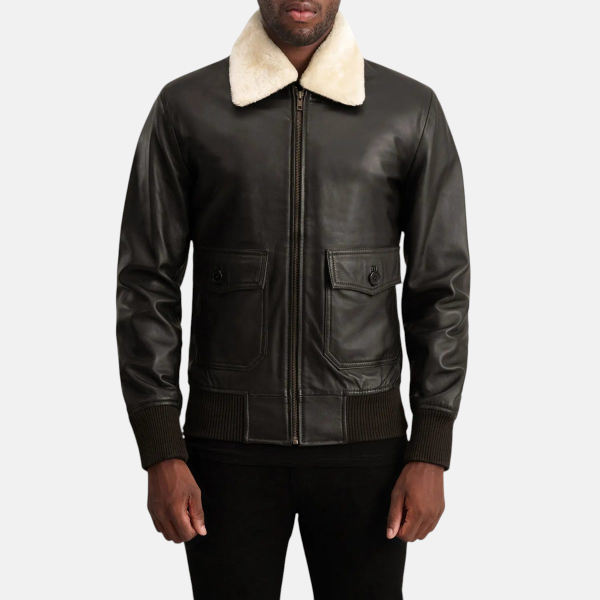 Men's Airin G-1 Brown &Cream Leather Bomber Jacket
