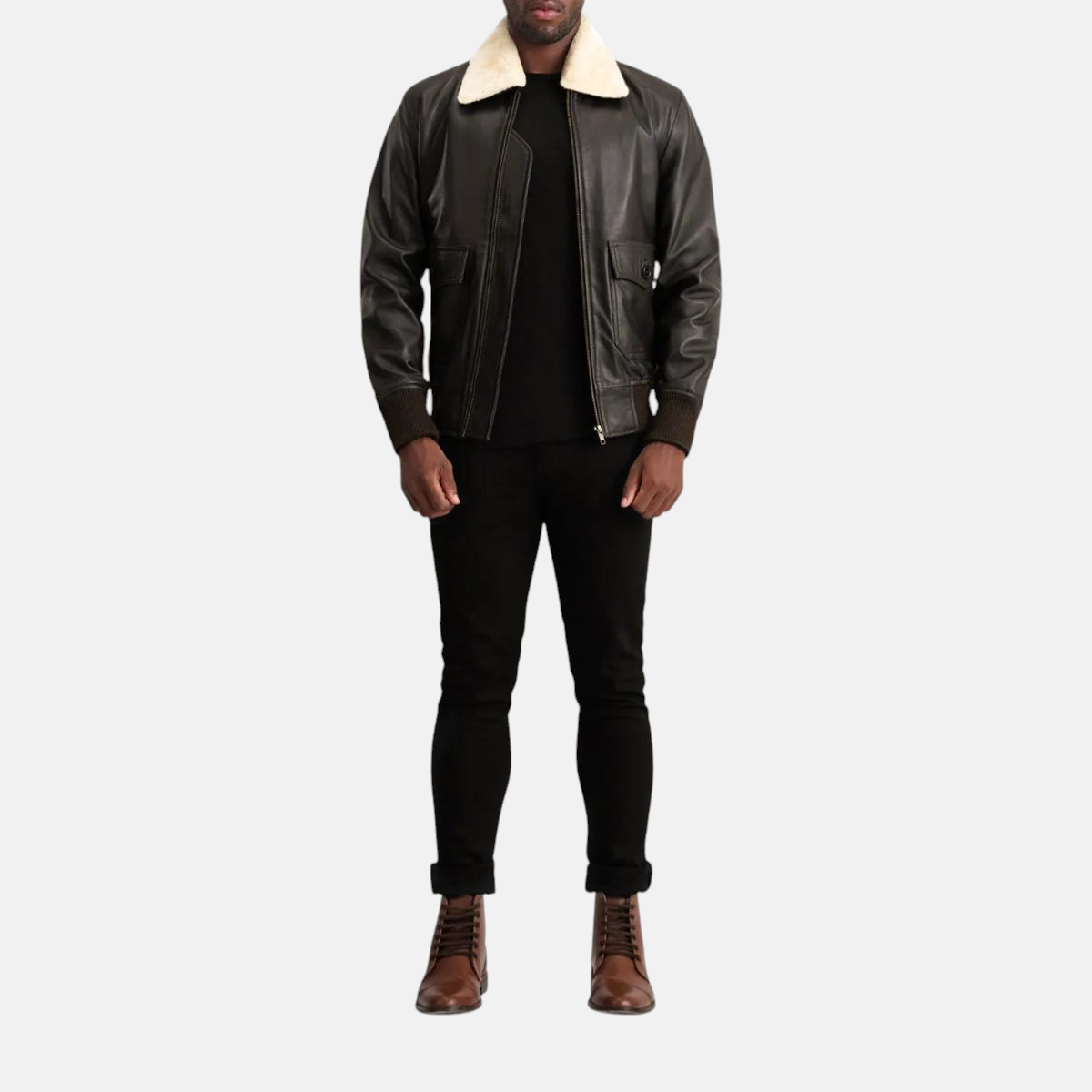 Men's Airin G-1 Brown &Cream Leather Bomber Jacket