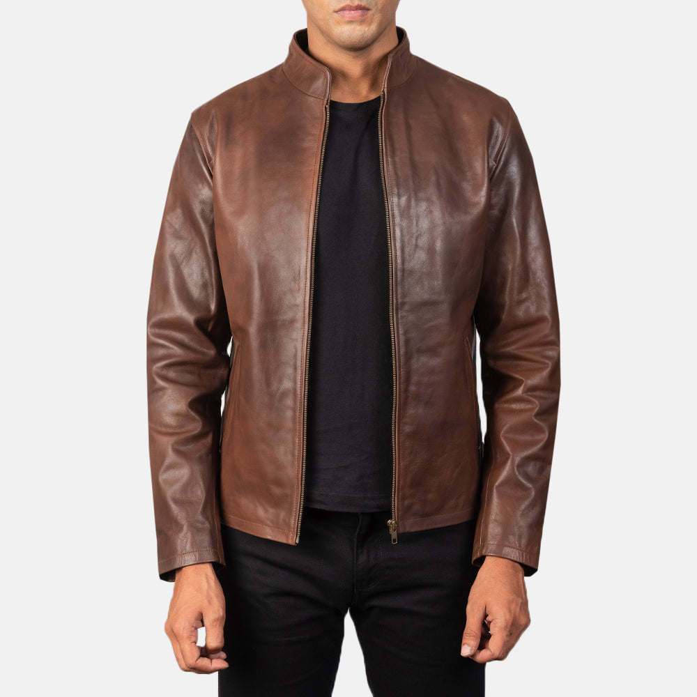 Men's Alex Brown Leather Biker Jacket
