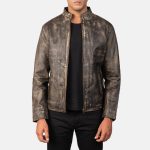 Men's Alex Distressed Brown Leather Biker Jacket