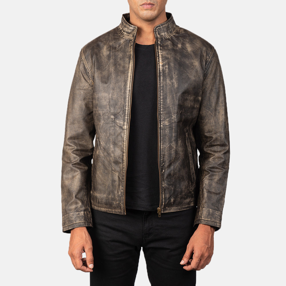 Men's Alex Distressed Brown Leather Biker Jacket