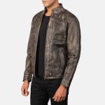 Men's Alex Distressed Brown Leather Biker Jacket