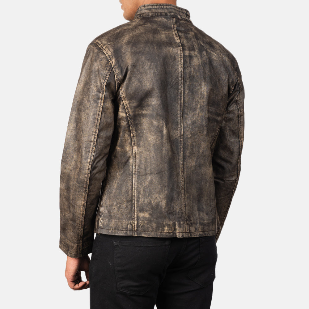 Men's Alex Distressed Brown Leather Biker Jacket