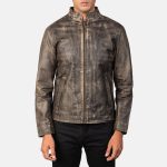 Men's Alex Distressed Brown Leather Biker Jacket