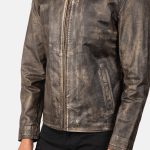 Men's Alex Distressed Brown Leather Biker Jacket