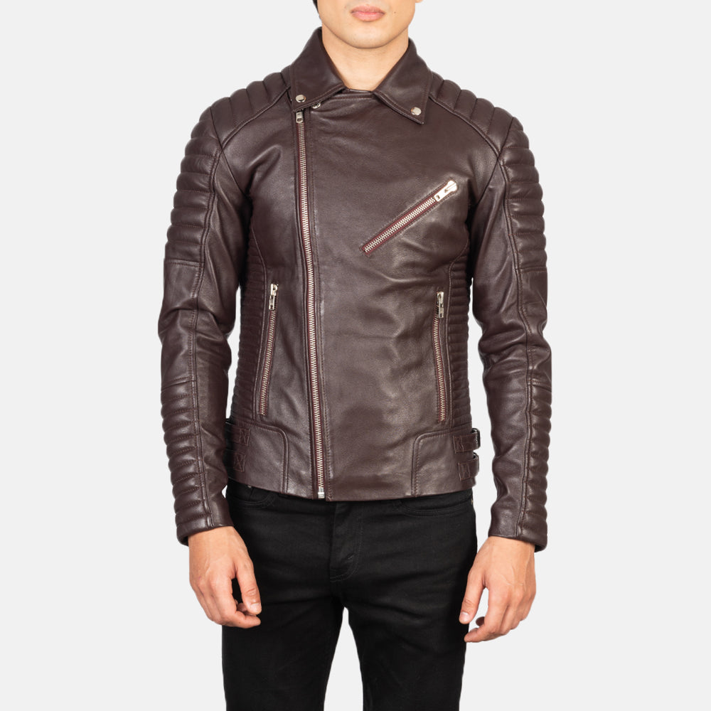 Men's Armand Maroon Leather Biker Jacket