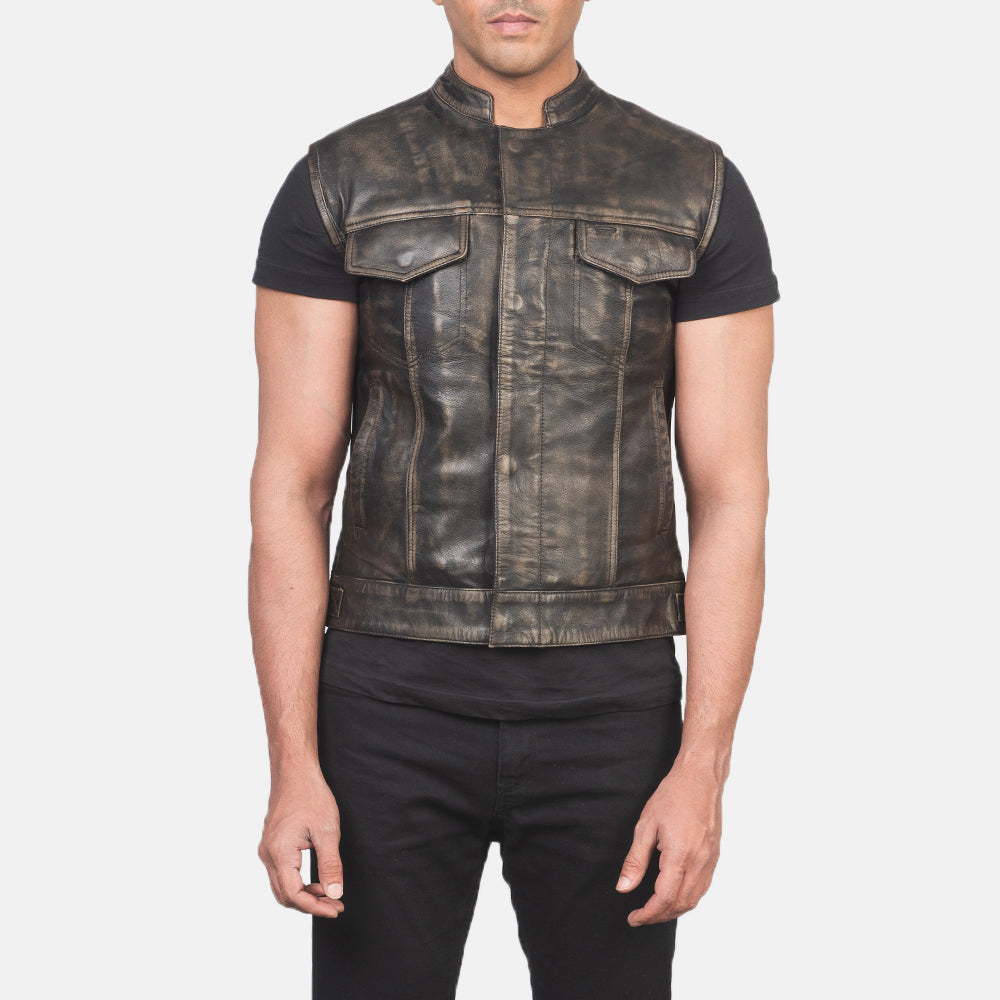 Men's Atlas Moto Distressed Brown Leather Vest