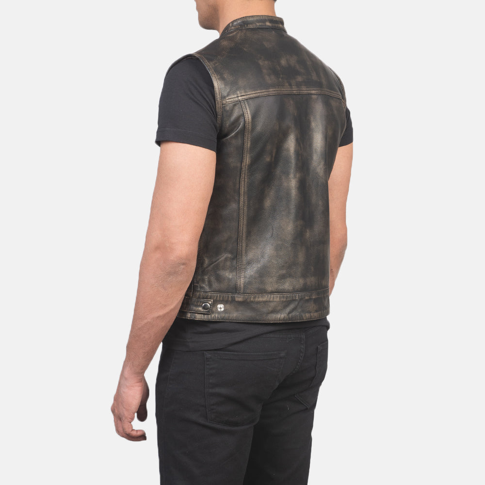 Men's Atlas Moto Distressed Brown Leather Vest