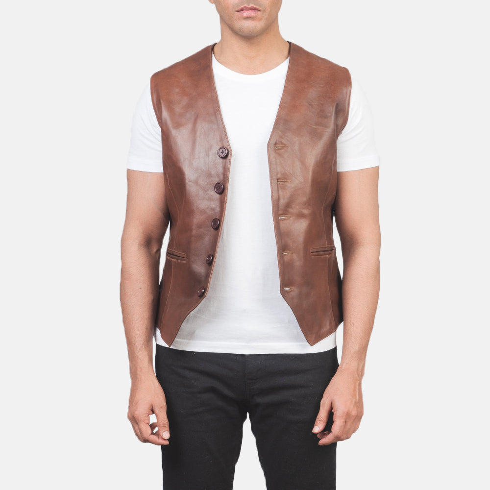 Men's Auden Brown Leather Vest