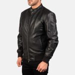 Men's Avan Black Leather Bomber Jacket