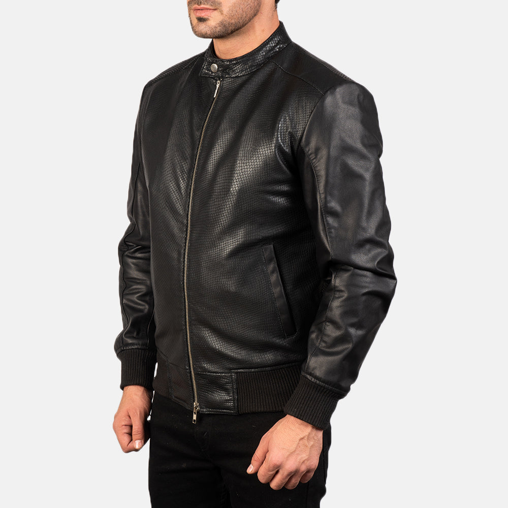Men's Avan Black Leather Bomber Jacket