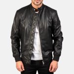 Men's Avan Black Leather Bomber Jacket