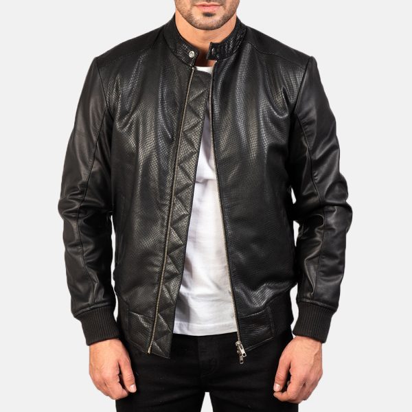 Men's Avan Black Leather Bomber Jacket