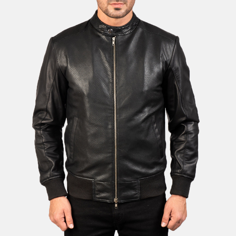Men's Avan Black Leather Bomber Jacket
