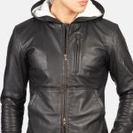 Men's Baston Black Hooded Leather Bomber Jacket