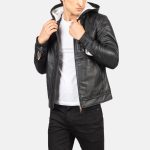 Men's Baston Black Hooded Leather Bomber Jacket