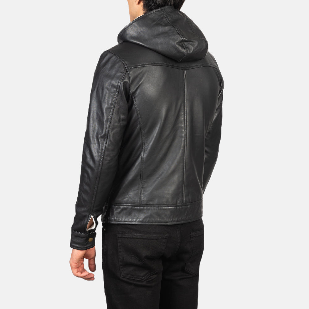 Men's Baston Black Hooded Leather Bomber Jacket