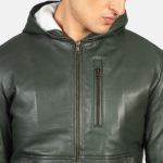 Men's Baston Green Hooded Leather Bomber Jacket