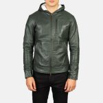 Men's Baston Green Hooded Leather Bomber Jacket