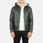 Men's Baston Green Hooded Leather Bomber Jacket